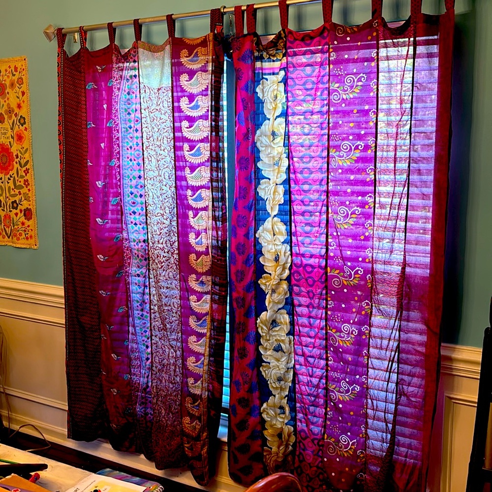2 beautiful purple silk sari curtains